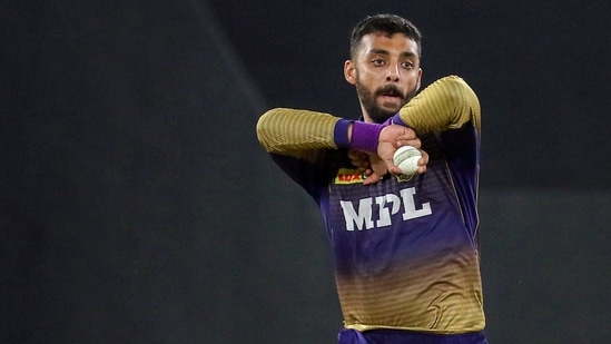Varun Chakaravarthy during match 21 of the Indian Premier League 2021. (PTI) Varun Chakaravarthy during match 21 of the Indian Premier League 2021. (PTI)