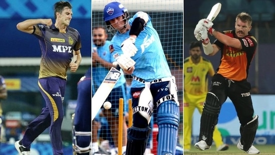 KKR pacer Pat Cummins (L), DC's Steve Smith (C) and SRH's David Warner (R) (HT Collage) KKR pacer Pat Cummins (L), DC's Steve Smith (C) and SRH's David Warner (R) (HT Collage)