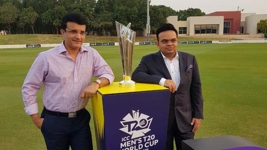 (FILE) Sourav Ganguly and Jay Shah pose with the T20 World Cup(Sourav Ganguly/Twitter)