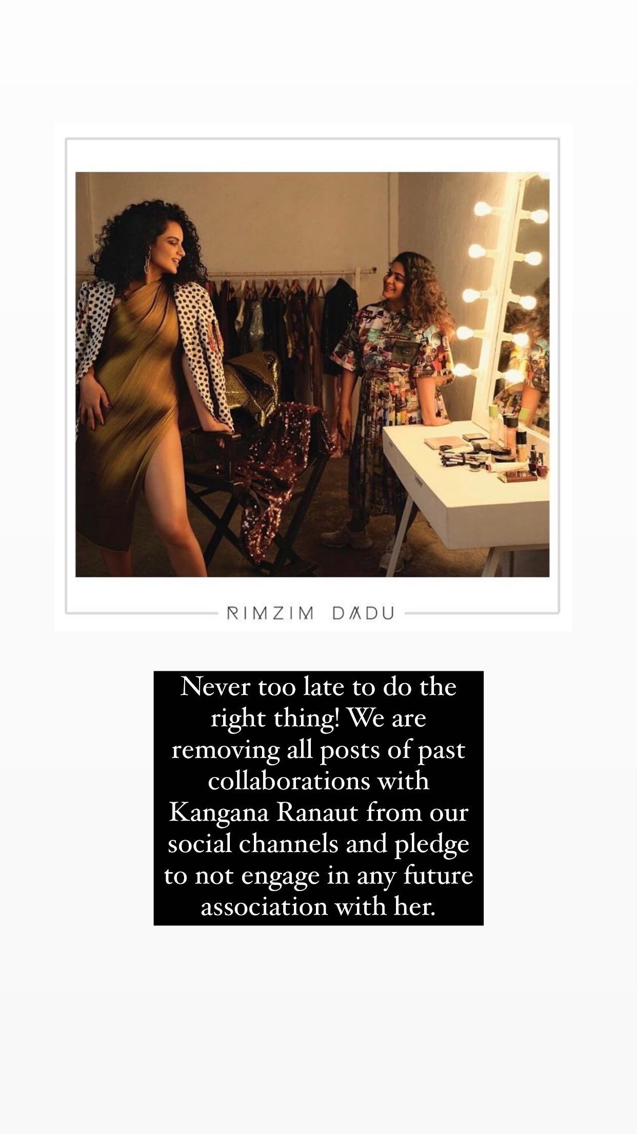 Rimzim Dadu also issued a statement on working with Kangana Ranaut. Rimzim Dadu also issued a statement on working with Kangana Ranaut.