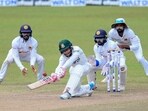 Bangladeshi batsman Mushfiqur Rahim plays a shot during the fourth day of the second test cricket match between Sri Lanka and Bangladesh.(AP)