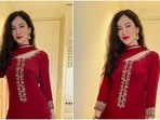 Gauahar Khan looks stunning in deep red ethnic outfit(Instagram/gauaharkhan) Gauahar Khan looks stunning in deep red ethnic outfit(Instagram/gauaharkhan)