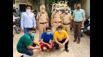 The members of the Lehmbar gang in police custody in Ludhiana on Wednesday. (HT Photo) The members of the Lehmbar gang in police custody in Ludhiana on Wednesday. (HT Photo)