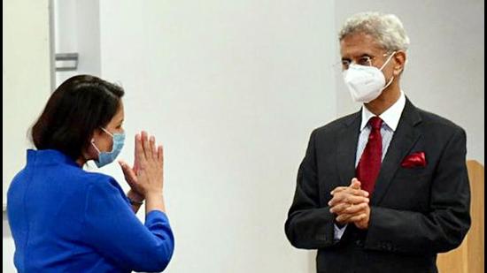 External affairs minister S Jaishankar meets UK home secretary Priti Patel, on Tuesday, May 4. (ANI)