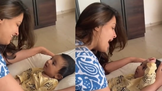 Anita Hassanandani with son Aaravv. Anita Hassanandani with son Aaravv.