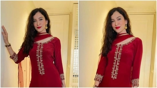 Gauahar Khan looks stunning in deep red ethnic outfit(Instagram/gauaharkhan)