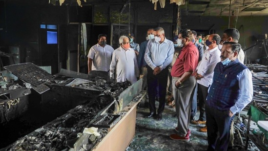 Union Minister Ramdas Athavale visits Vijay Vallabh Hospital in Virar which caught a major fire. (PTI) Union Minister Ramdas Athavale visits Vijay Vallabh Hospital in Virar which caught a major fire. (PTI)