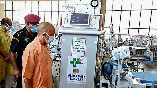 UP CM Yogi Adityanath visits a COVID-19 hospital prepared by DRDO, at Shilpgram in Lucknow on May 5, 2021 (PTI) UP CM Yogi Adityanath visits a COVID-19 hospital prepared by DRDO, at Shilpgram in Lucknow on May 5, 2021 (PTI)