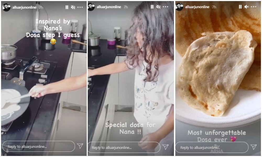Allu Arjun shared clips show daughter Arha making a dosa.