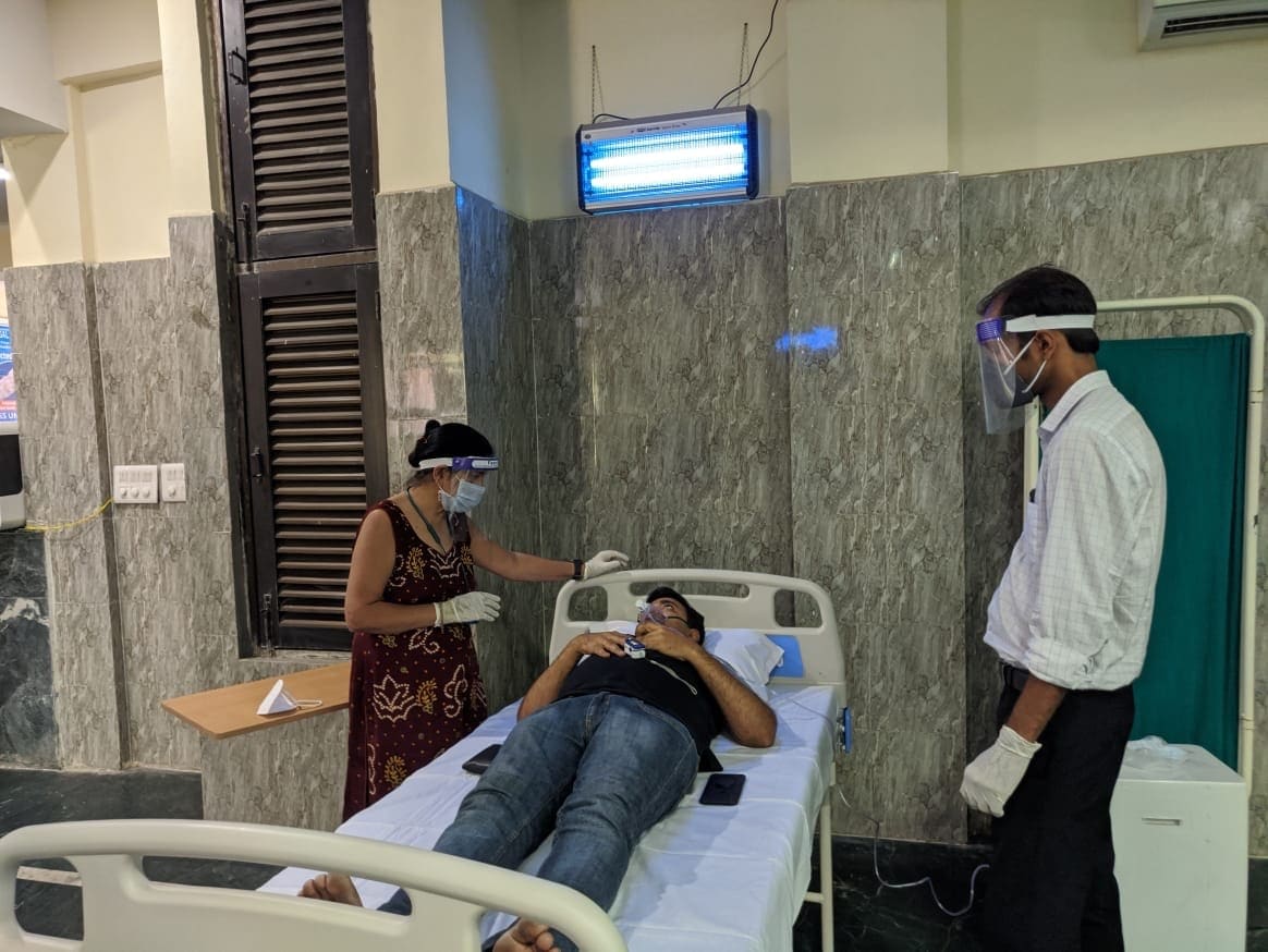 Dr Kiran Kukreja has been tending to non-critical Covid patients in a community hall at Saket Court Residential Complex in Delhi. Dr Kiran Kukreja has been tending to non-critical Covid patients in a community hall at Saket Court Residential Complex in Delhi.
