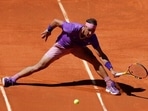 Rafael Nadal of Spain returns the ball to Alexei Popyrin of Australia during their match at the Madrid Open tennis tournament in Madrid
