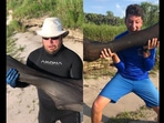 The images shows Henry Sadler and Derek Demeter holding the mammoth fossil.(Instagram/@derekthediscoverer/@thinkseek) The images shows Henry Sadler and Derek Demeter holding the mammoth fossil.(Instagram/@derekthediscoverer/@thinkseek)
