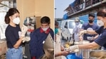 Jacqueline Fernandez distributes meals to people in Mumbai. Jacqueline Fernandez distributes meals to people in Mumbai.