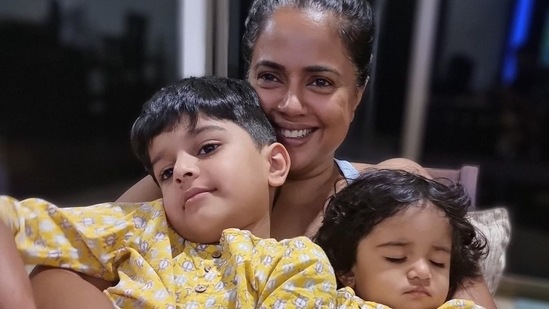 Sameera Reddy with Hans and Nyra (Instagram) Sameera Reddy with Hans and Nyra (Instagram)