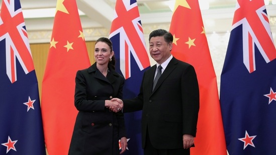 Chinese President Xi Jinping and New Zealand Prime Minister Jacinda Ardern shake hands before the meeting at the Great Hall of the People in Beijing, China in this file photo. (REUTERS)