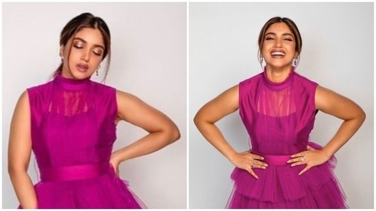 Bhumi Pednekar in pink ruffle dress(Instagram/pranita.abhi)