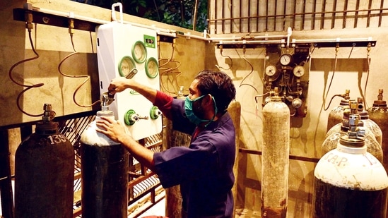 The court observed that a committee will have to be formed “to provide a national pool of resources and guidance on management of the pandemic.” In picture - Medical cylinders at a Covid-19 hospital. (PTI) The court observed that a committee will have to be formed “to provide a national pool of resources and guidance on management of the pandemic.” In picture - Medical cylinders at a Covid-19 hospital. (PTI)