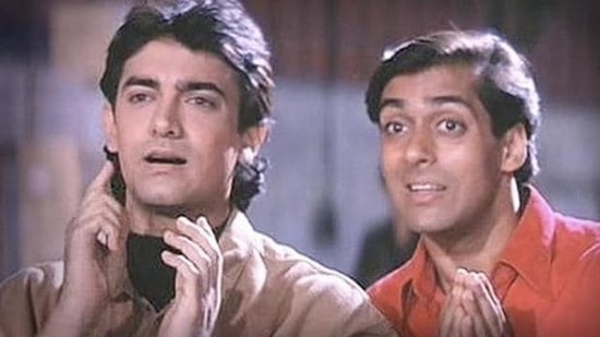 Aamir Khan and Salman Khan in a still from Andaz Apna Apna