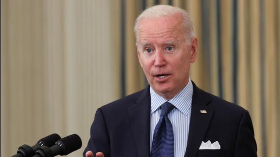 US President Joe Biden delivers remarks on the state of Covid-19 vaccinations from the State Dining Room at the White House in Washington, DC, on May 4. (Reuters) US President Joe Biden delivers remarks on the state of Covid-19 vaccinations from the State Dining Room at the White House in Washington, DC, on May 4. (Reuters)
