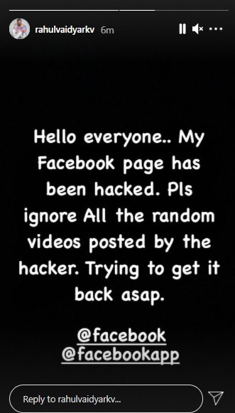 Taking to Instagram Stories, he wrote, "Hello everyone.. My Facebook page has been hacked." Taking to Instagram Stories, he wrote, "Hello everyone.. My Facebook page has been hacked."