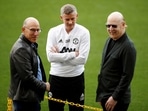 FILE PHOTO: Manchester United manager Ole Gunnar Solskjaer and co owners Joel Glazer and Avram Glazer during training.