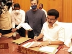 After reaching his office in the Secretariat at Fort St George, MK Stalin signed five important orders, four of which were promised in DMK’s election manifesto. After reaching his office in the Secretariat at Fort St George, MK Stalin signed five important orders, four of which were promised in DMK’s election manifesto.