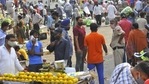 The sabzi mandi in Chandigarh Sector 26 continues to remain crowded despite the administrations restrictions imposed from Tuesday. Many vendors could be seen wearing their masks improperly.(Keshav Singh/Hindustan Times) The sabzi mandi in Chandigarh Sector 26 continues to remain crowded despite the administrations restrictions imposed from Tuesday. Many vendors could be seen wearing their masks improperly.(Keshav Singh/Hindustan Times)