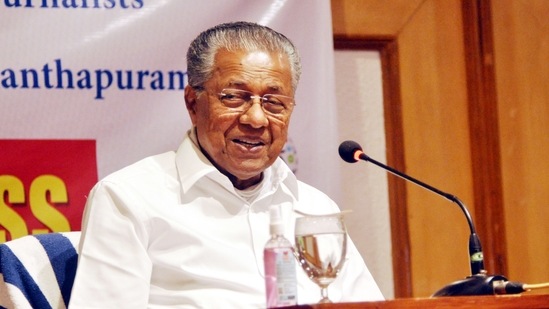 Kerala Chief Minister Pinarayi Vijayan addresses a press conference in Thiruvananthapuram on May 3. Kerala also decided to enforce an eight-day lockdown beginning May 8, with Vijayan blaming the “worsening” Covid-19 situation for the move, HT reported.(ANI)