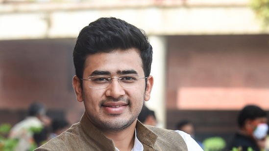 BJP MP Tejasvi Surya at Parliament complex, during the ongoing Budget Session, in New Delhi. (PTI Photo) BJP MP Tejasvi Surya at Parliament complex, during the ongoing Budget Session, in New Delhi. (PTI Photo)