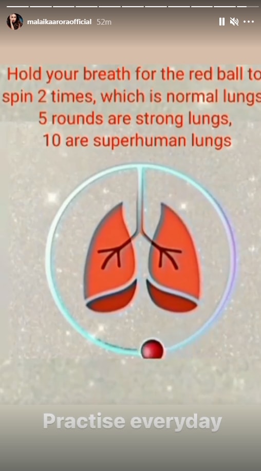 Malaika Arora shares exercises to keep lungs healthy(Instagram story/ malaikaaroraofficial)