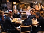 A screenshot from the shawarma scene in The Avengers.