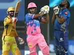 Ravindra Jadeja of CSK (left), Sanju Samson of RR, and Kieron Pollard of MI (right) in action during IPL 2021.(IPL/HT Photo) Ravindra Jadeja of CSK (left), Sanju Samson of RR, and Kieron Pollard of MI (right) in action during IPL 2021.(IPL/HT Photo)