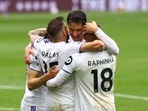 Leeds United players celebrate after scoring against Tottenham Hotspur in their Premier League clash.(Twitter/LUFC) Leeds United players celebrate after scoring against Tottenham Hotspur in their Premier League clash.(Twitter/LUFC)