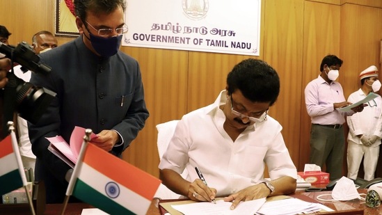 With Tamil Nadu witnessing a sharp increase in Covid-19 cases, chief minister M K Stalin on Saturday announced clamping the two-week "total lockdown" across the state (ANI Photo) With Tamil Nadu witnessing a sharp increase in Covid-19 cases, chief minister M K Stalin on Saturday announced clamping the two-week "total lockdown" across the state (ANI Photo)