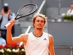 Germany's Alexander Zverev celebrates winning his semi-final match against Austria's Dominic Thiem.
