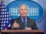 Dr Anthony Fauci, director of the National Institute of Allergy and Infectious Diseases, speaks during a press briefing at the White House.