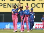 RR players celebrate a wicket during IPL 2021 match against DC(IPL)