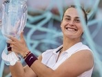 Aryna Sabalenka with the Madrid Open trophy. 