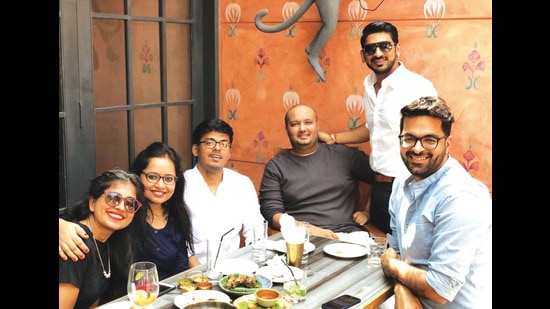 Bandana, Sharad and Bhavesh at a Mumbai restaurant with their friends. They started their journey at Balaji Telefilms as writers and moved on to work independently.