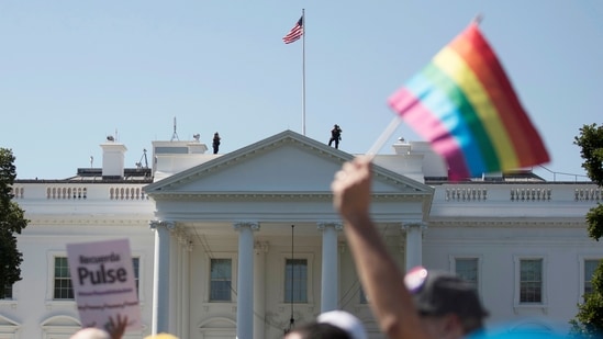 Equality March for Unity and Pride participants march past the White House in Washington.(AP/ File photo)