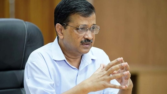 Delhi chief minister Arvind Kejriwal addresses a press conference on Sunday.(HT Photo)