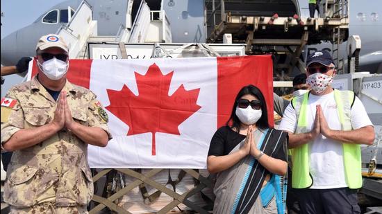 A shipment from Canada carrying 50 ventilators and 25,000 vials of Remdesivir arrives at Indira Gandhi International Airport in New Delhi on Saturday. (ANI)