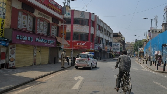 Retail and commercial establishments remain closed in Bangalore following Karnataka's government announcement of a 14-day complete lockdown to limit the spread of the Covid-19 coronavirus. (AFP) Retail and commercial establishments remain closed in Bangalore following Karnataka's government announcement of a 14-day complete lockdown to limit the spread of the Covid-19 coronavirus. (AFP)