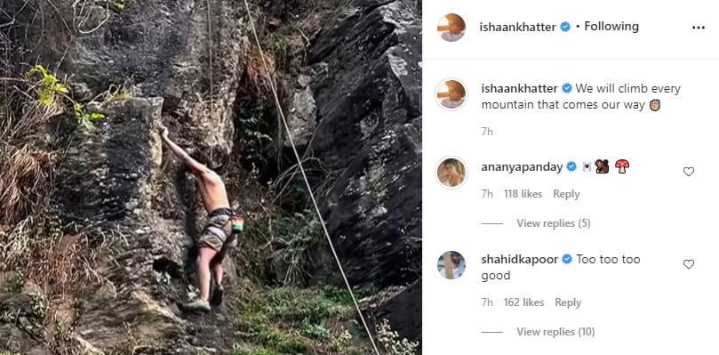 Shahid Kapoor and Ananya Panday's comment on Ishaan Khatter's post.