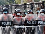 One hundred days after their takeover, Myanmar’s ruling generals maintain just the pretense of control.(AP) One hundred days after their takeover, Myanmar’s ruling generals maintain just the pretense of control.(AP)