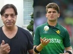 Shoaib Akhtar (left) and Shaheen Afridi (right).(HT collage) Shoaib Akhtar (left) and Shaheen Afridi (right).(HT collage)