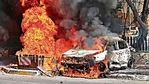 A car is seen ablaze after a rocket launched from the Gaza Strip landed in the southern Israeli city of Ashkelon.(AFP) A car is seen ablaze after a rocket launched from the Gaza Strip landed in the southern Israeli city of Ashkelon.(AFP)