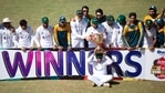 Pakistan cricket team pose with the trophy after winning the series.(AP) Pakistan cricket team pose with the trophy after winning the series.(AP)