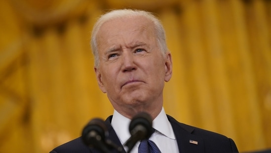 US President Joe Biden pauses while speaking in the East Room of the White House in Washington, D.C. (Bloomberg) US President Joe Biden pauses while speaking in the East Room of the White House in Washington, D.C. (Bloomberg)