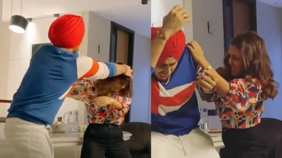 Neha Kakkar and Rohanpreet Singh get into a fake fight. 